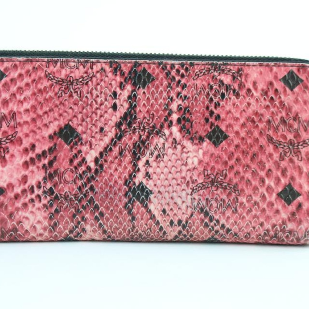Mcm Studded Python Print Zip Around Wallet 231939 - image 7
